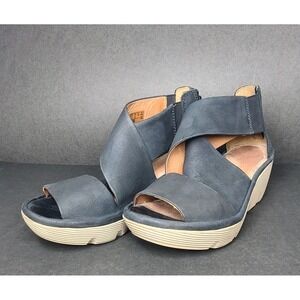Clarks Platform Wedge Sandals Womens 6M Black Open Toe Comfort Shoes